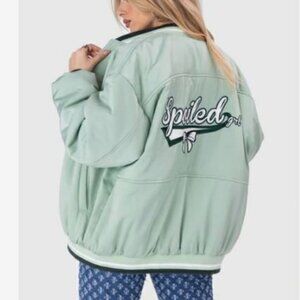 Adika Spoiled Girl Satin‎ Finish Mint Varsity Jacket M Medium Oversized
